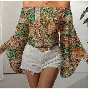 Paisley Print Off the Shoulder Blouse